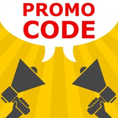 Hand holding megaphone with Promo code speech bubble
