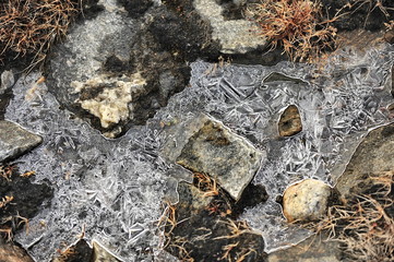 Icy patterns on the ground.