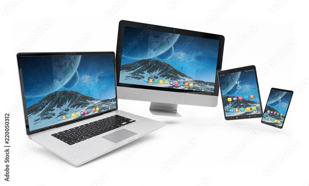 Aufkleber Isolated modern devices floating 3d rendering