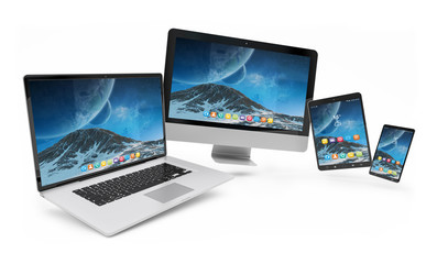 Isolated modern devices floating 3d rendering