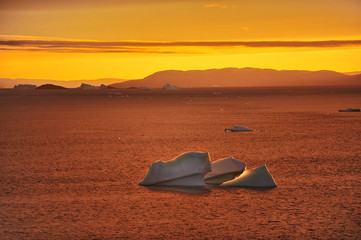 A colorful sunset near the coast of eastern Greenland.