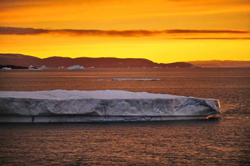 A colorful sunset near the coast of eastern Greenland.