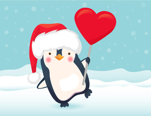 Obraz premium penguin holding heart