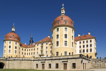 Fototapeta na wymiar Castle Moritzburg in Saxony near Dresden in Germany, blue sky