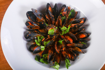 Tasty black mussels