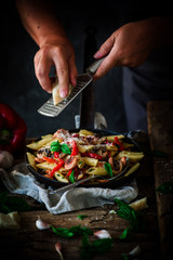 Smoked Sausage Penne Pasta in the skillet