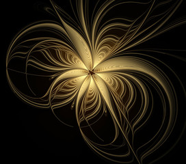 Abstract fractal golden flower on a black background