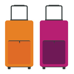 Orange and pink Travel Bags. Flat color style. Vector illustration.