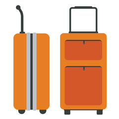 Travel Bags with side and front view. Flat color style. Vector illustration.