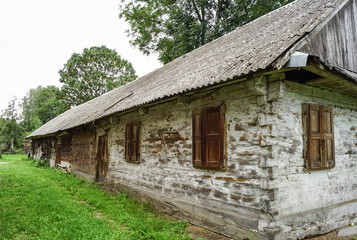Fototapeta na wymiar Old wooden village house, copy space