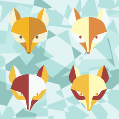 Four paper  foxes turquoise vector poster
