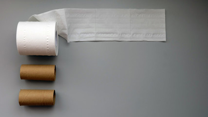 Flat lay of toilet paper rolls