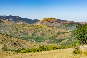 summer landscape with hills and rocks, Crimea