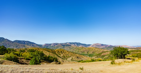 summer landscape with hills and rocks, Crimea