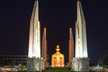 The Monument of Democracy in the centre of Bangkok at night
