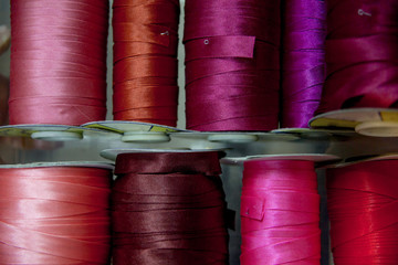 Rolls of fabric and textiles in a shop or store