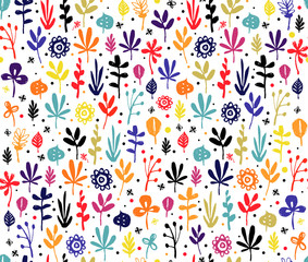 Seamless trendy pattern with small multicolor leaves, autumn background. Vector botanical illustration, Great design element for fabric, wrapping paper, cards, banners, flyers and another
