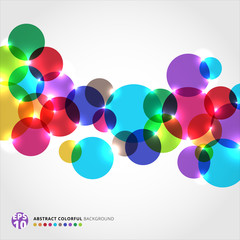 Fototapeta premium Abstract colorful circles with light glowing on white background.