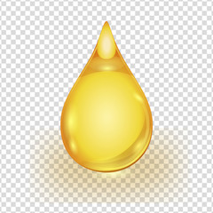 Oil gold drop isolated on transparent background
