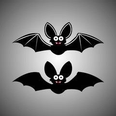 Halloween black bat icon set. Bats Silhouettes. Halloween symbol. Bat with fangs.