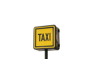 Modern taxi sign isolated on white background.