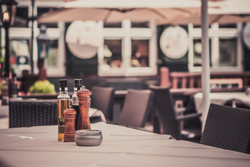 Table of a cozy tavern, elegant fine dining background concept