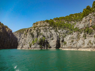Turquoise lake and mountains. Turkish Green Canyon
