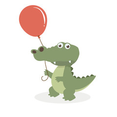 Cute crocodile  with balloon