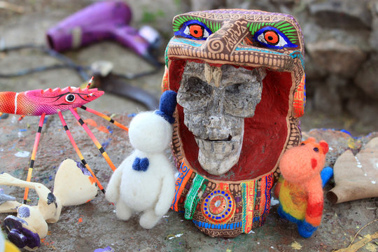 mexican colorful skulls skeleton with moomis, dias de los muertos, day of the death dead