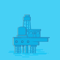 offshore rig in flat style  one color blue theme