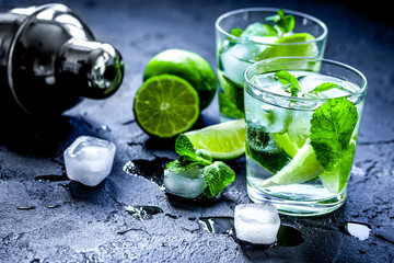mojito in glass on dark background close up