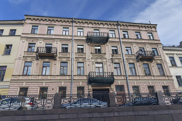 View from the river Moika on the facade of a beautiful building of the eighteenth century