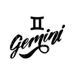 Gemini lettering Calligraphy Brush Text horoscope Zodiac sign
