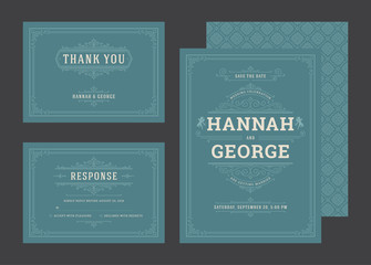 Set wedding invitations flourishes ornaments cards.