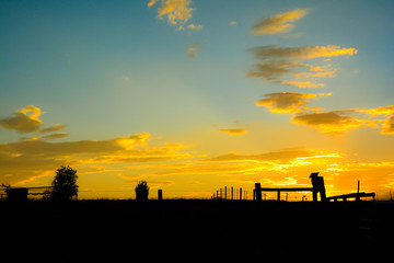 Fototapeta na wymiar Golden sunset over rural countryside landscape