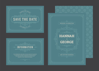 Set wedding invitations flourishes ornaments cards.