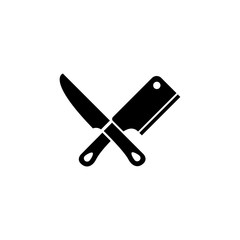 Meat Cutting Knives, Butcher Tools. Flat Vector Icon illustration. Simple black symbol on white background. Meat Cutting Knives, Butcher Tools sign design template for web and mobile UI element