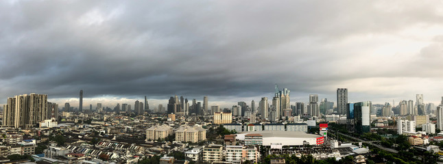 Skyscraper, downtown, Bangkok cityscapes, rain cloud, Thailand