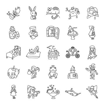 25 Fairy tale outlines vector icons