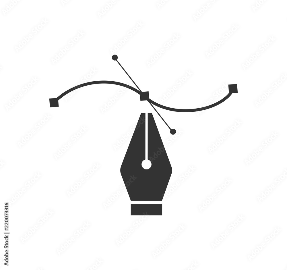 Fototapete Pen tool cursor. Vector computer graphics. Logo for designer or illustrator. Design icon. The curve control points.
