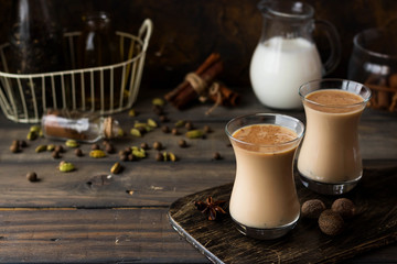 Traditional Indian masala tea. Spicy tea with aromatic spices and milk.
