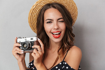 Close up portrait of a cheerful young girl in dress