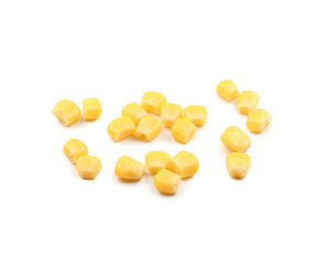 Tasty corn kernels on white background