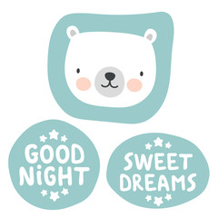 Fototapeta premium Cute bear sticker, sweet dream background with star, vector illustration