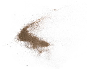 Dirt, soil dust pile isolated on white background, top view