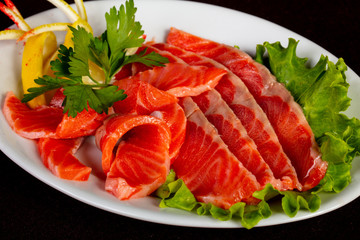 Sliced salmon sashimi