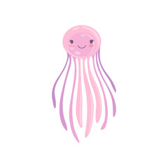 Lovely pink jellyfish, cute sea creature character vector Illustration on a white background