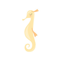 Obraz premium Lovely seahorse, cute sea creature character vector Illustration on a white background