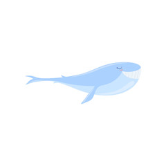 Lovely blue whale, cute sea creature character vector Illustration on a white background