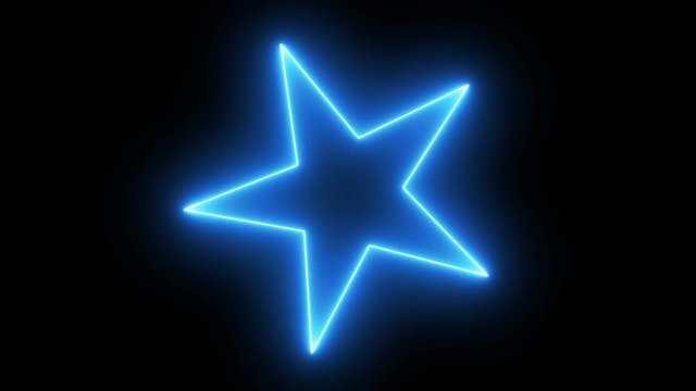 4K Star on blue fire spin on black background. Copy space for text or logo.